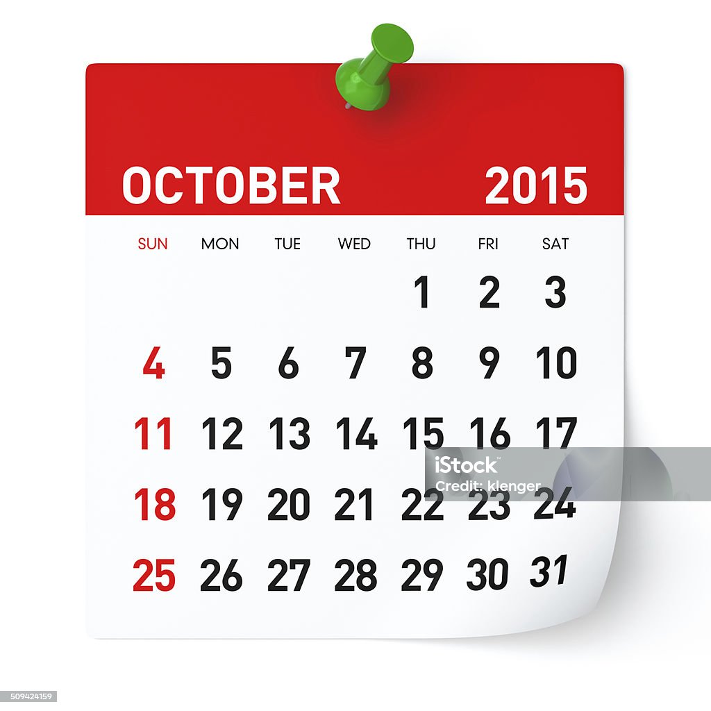Oktober 2015-Kalender - Lizenzfrei 2015 Stock-Foto