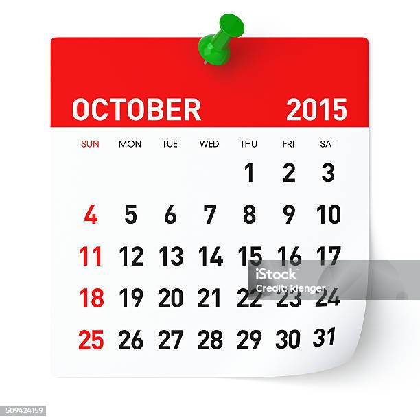 Oktober 2015kalender Stockfoto und mehr Bilder von 2015 - 2015, Buchseite, Computergrafiken