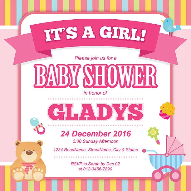 Vector illustration of Baby Shower Invitation Card(Girl)