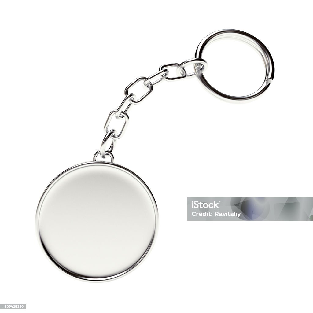 Blank round metal key chain with key ring Blank round metal key chain with key ring isolated on white background Key Ring Stock Photo