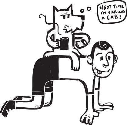 This is an illustration of a dog riding a boy.