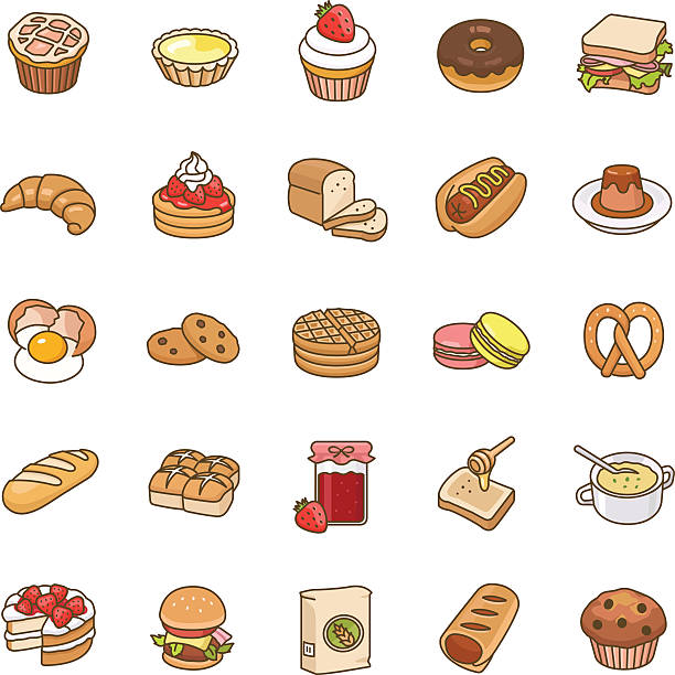 Bakery color vector icons Bakery color vector icons sausage roll stock illustrations