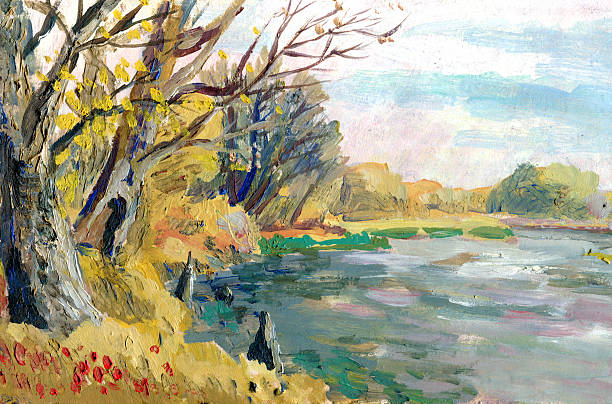 istock autumn landscape with trees and river painting 509429182