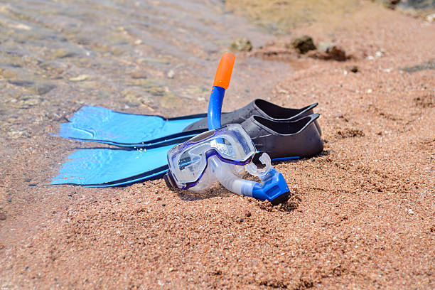 istock Skin diving equipment standing ready on a beach 509430066