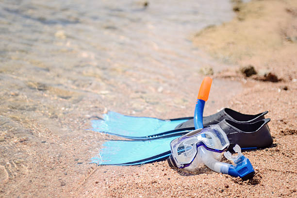 istock Skin diving equipment standing ready on a beach 509430118