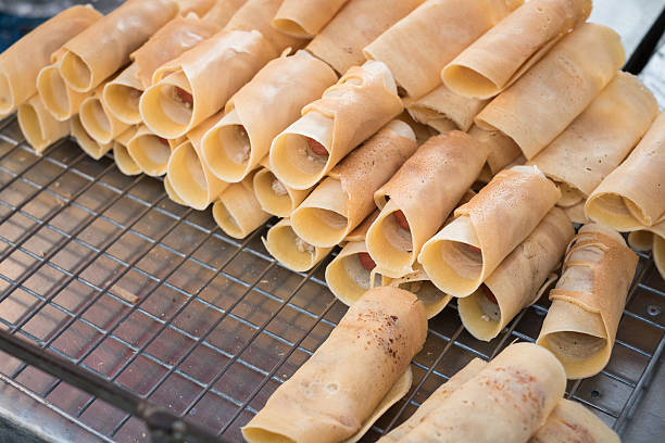 Khanom Tokyo thin flat pancake Thai street snack