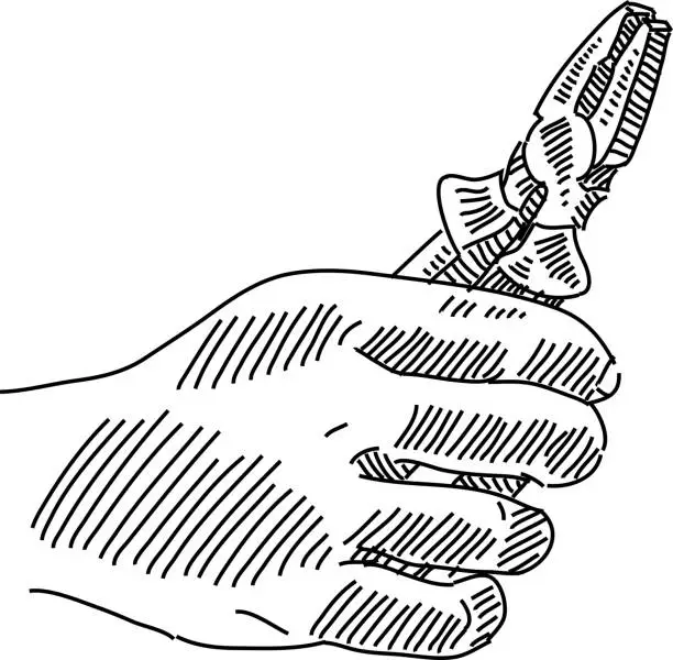 Vector illustration of Hand holding Pliers Drawing