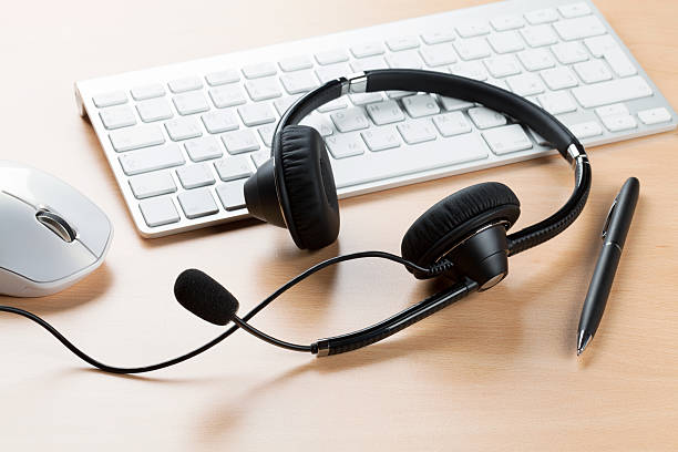 istock Office desk with headset. Call center 509431320