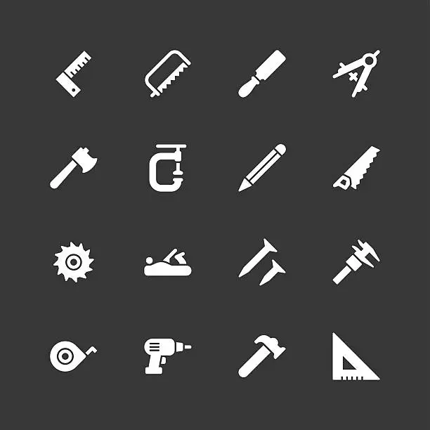 Vector illustration of Carpentry tools icons - Regular - White Series