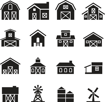 barn & farm building icon set