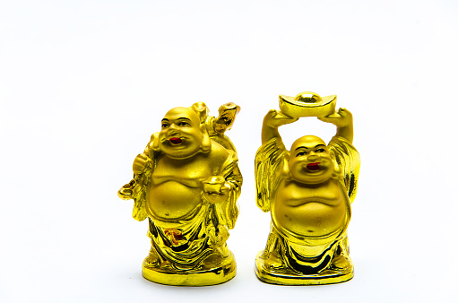 Happyman Holding Gold Over the Head and Gold smile Buddha