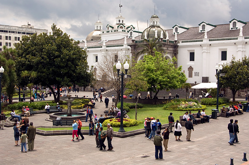 The historic colonial town centre of Quito, the capital of Ecuador, the Plaza Grande (Plaza de la Independencia). The historic centre of Quito is a UNESCO World Heritage site
