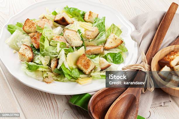 Fresh Healthy Caesar Salad Stock Photo - Download Image Now - Caesar Salad, Appetizer, Bowl