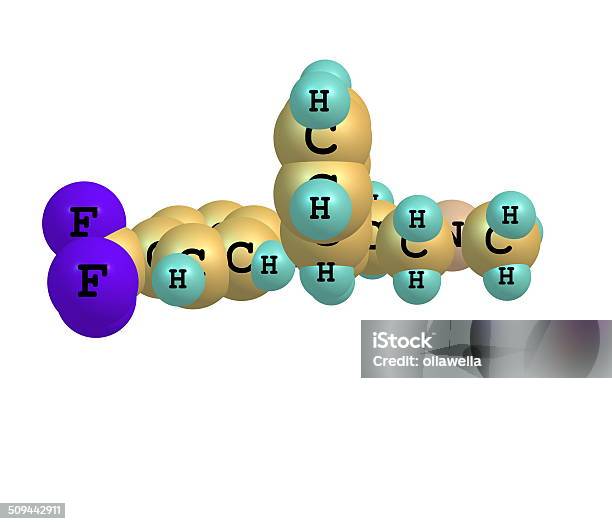 Fluoxetine Molecule Isolated On White Stock Photo - Download Image Now - Atom, Horizontal, Hydrogen