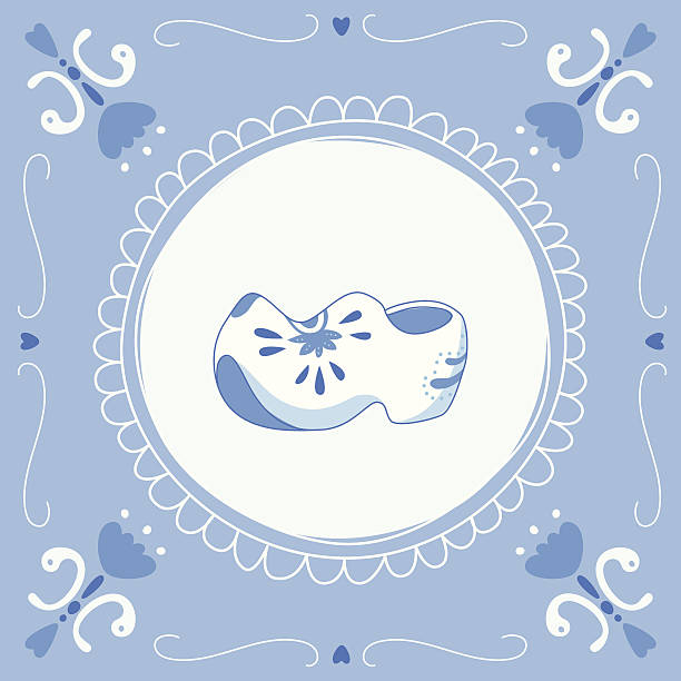 ilustraciones, imágenes clip art, dibujos animados e iconos de stock de hyacinthus orientalis delft blue azulejos con un par de cloggs - dutch culture delft souvenir blue
