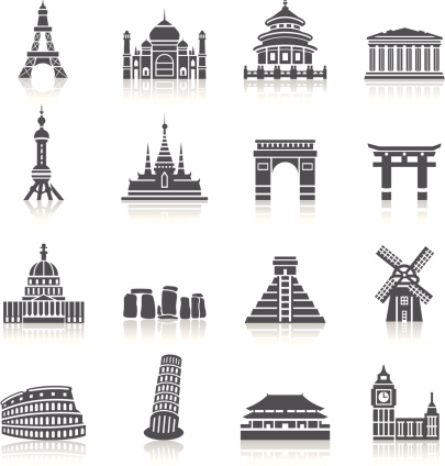 A collection of different kinds of famous scenic spots icons. It contains hi-res JPG, PDF and Illustrator 9 files.