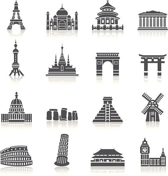 Famous Scenic Spots Icons A collection of different kinds of famous scenic spots icons. It contains hi-res JPG, PDF and Illustrator 9 files. taj mahal vector stock illustrations