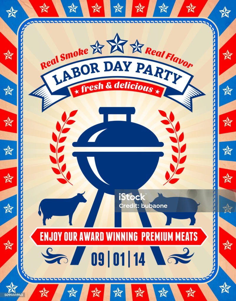 Grunge Día del Trabajo (primer domingo de Banner de fiesta barbacoa - arte vectorial de Alimento libre de derechos