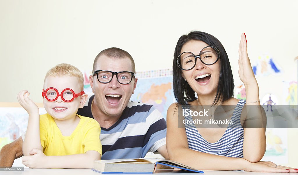 Hands Up Family with glasses and Hands Up Nerd Stock Photo