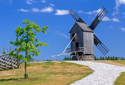 Old wooden windmill in Angla, Saaremaa island, Estonia