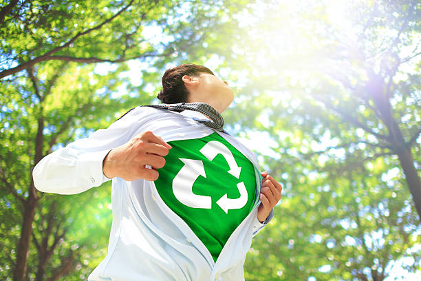 эко concept - recycling green environment superhero стоковые фото и изображения