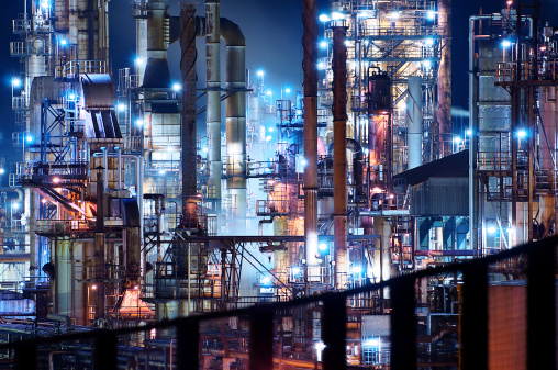 Industrial area at night. 