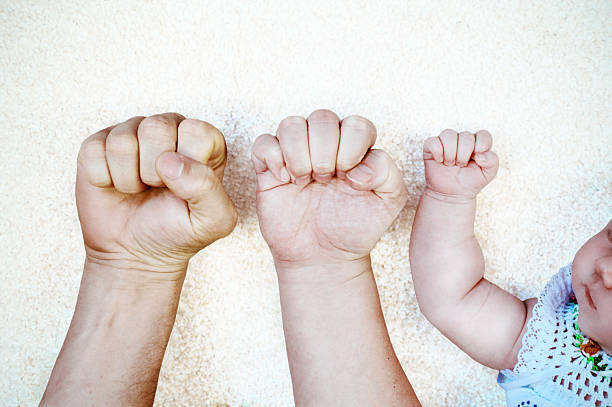 mani di una giovane famiglia. - multi generation family adoption family human hand foto e immagini stock