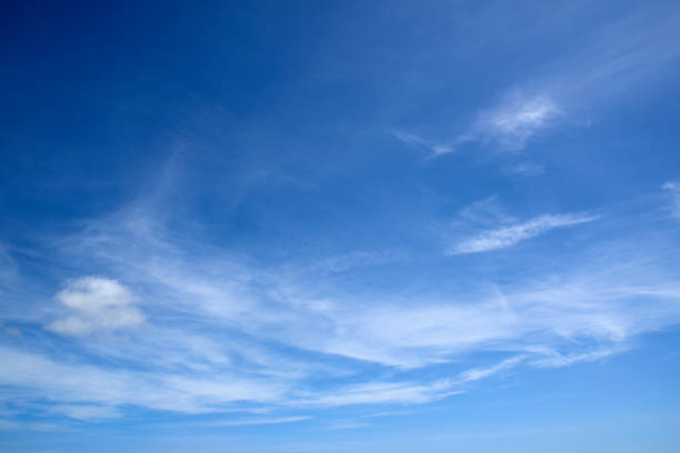céu azul de nuvens de verão - cirrus cloud white fluffy - fotografias e filmes do acervo