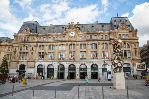 Paris, France - August 03, 2014: Gare St. Lazare, one of the six large terminus railway stations of Paris and the second busies railyway station in Europe with unidentified people on the square