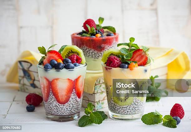 Chia And Berry Smoothies Stock Photo - Download Image Now - Antioxidant, Blackberry - Fruit, Blueberry