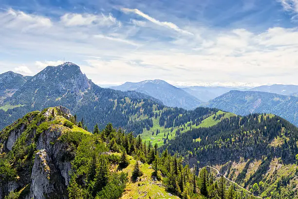 Landscape on the mountain Breitenstein in the Alps with view to Wendelstein in Bavaria, Germany
