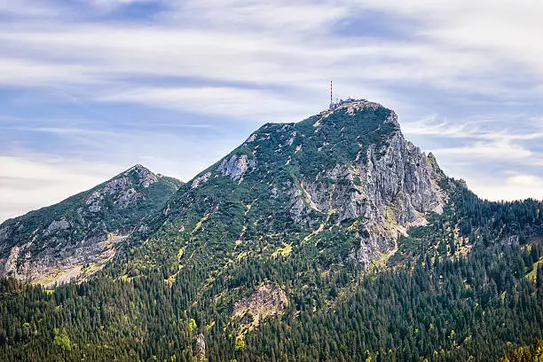 Landscape on the mountain Breitenstein in the Alps with view to Wendelstein in Bavaria, Germany