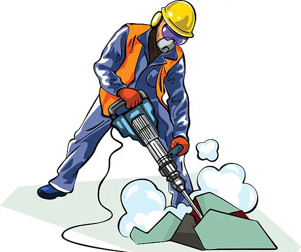 Vector illustration of Worker with jackhammer