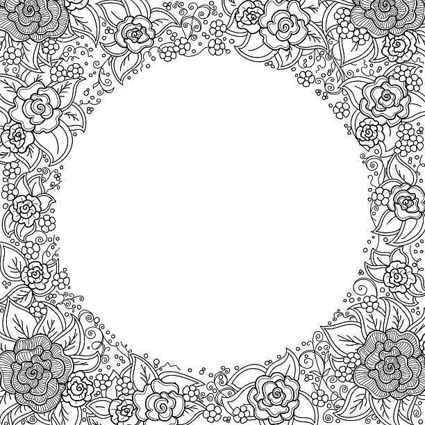 ilustrações, clipart, desenhos animados e ícones de vetor preto e branco floral padrão - rose window