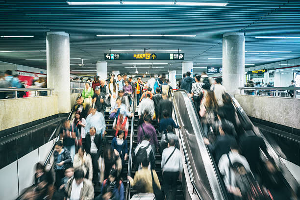 istock Subway Station interior, people walking in motion blur, Shanghai 509486940