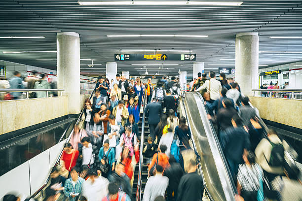 istock Subway Station interior, people walking in motion blur, Shanghai 509487126