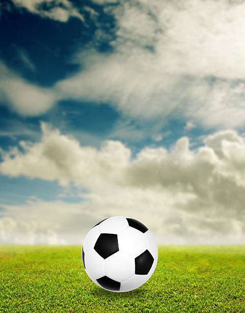istock Football on grass with nice sky background 509487466