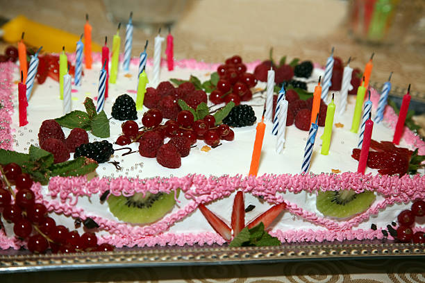 istock beautiful cake with candles and decorated with berries 509488700