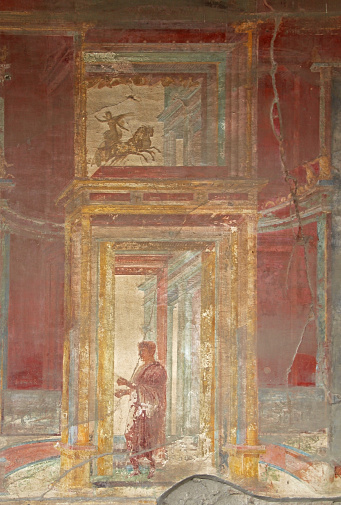 Painted wall  in Pompeii city  destroyed  in 79BC by the eruption of Mount Vesuvius