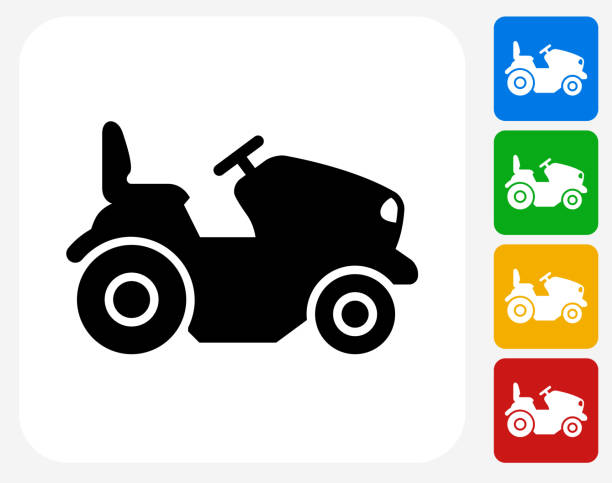traktor symbol flache grafik design - lawn mower tractor gardening riding mower stock-grafiken, -clipart, -cartoons und -symbole