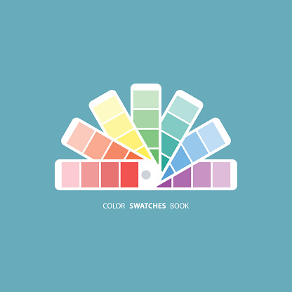 Color swatches book. Color palette guide. Color swatch icon. Color swatches flat sign. Vector illustration.