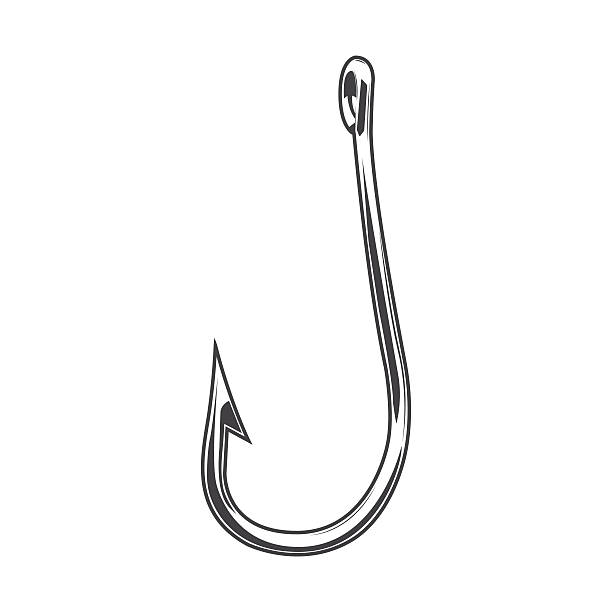Fishing Hook Fishing hook isolated on a white background. Line art. Modern design. Vector illustration. hook equipment stock illustrations