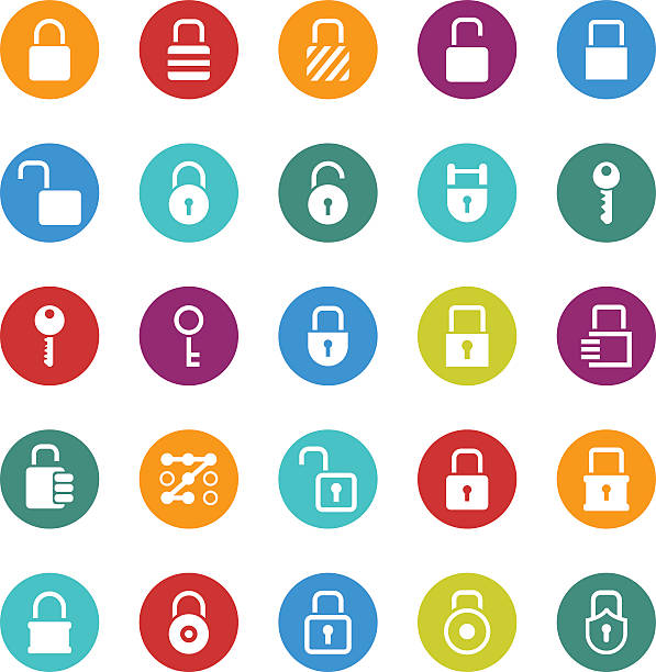zablokować zestaw ikon - safe safety combination lock variation stock illustrations