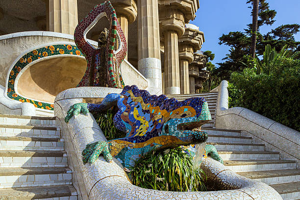istock ceramic dragon fountain at Parc Guell 509492253