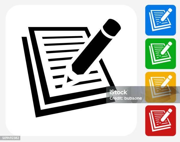 Paper And Pencil Icon Flat Graphic Design Stock Illustration - Download Image Now - Document, Pencil, Writing - Activity