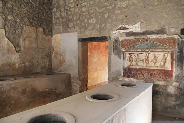 Photo of Interior inside the buildings of Pompeii, destroyed by the Vesuvius.