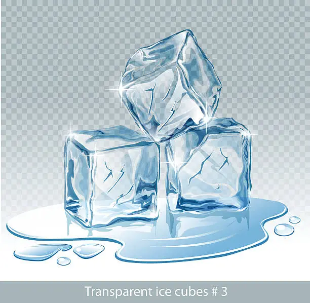 Vector illustration of Transparent  blue vector ice cubes and water drops