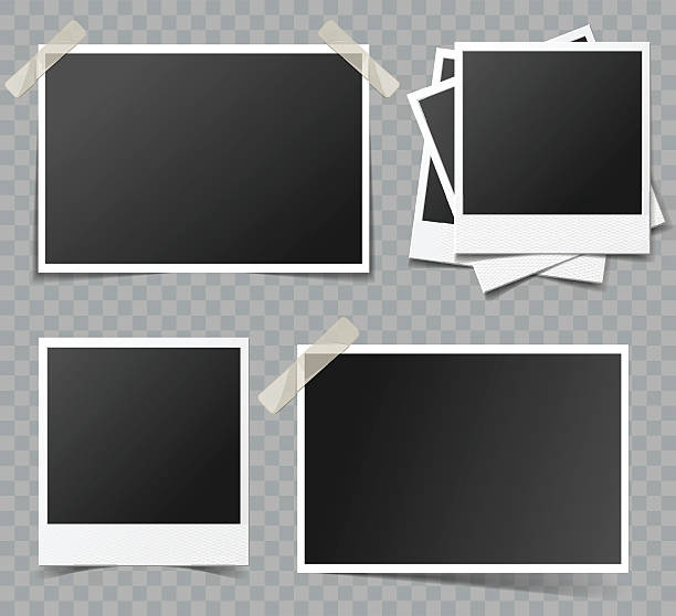 stockillustraties, clipart, cartoons en iconen met collection of vector blank photo frames with transparent shadow effects - staalplaat