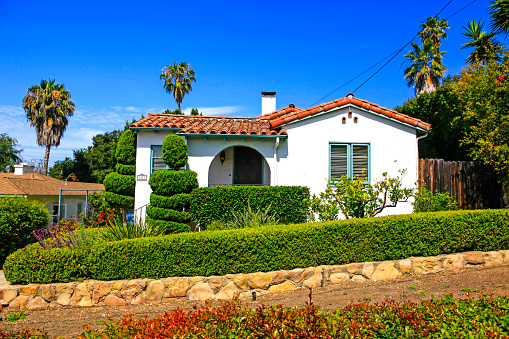 Santa Barbara CA, USA - June 26, 2015: Small Spanish style home in Santa Barbara California