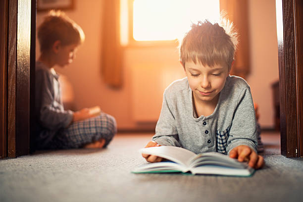 istock Two brothers reading books in the morning 509493632